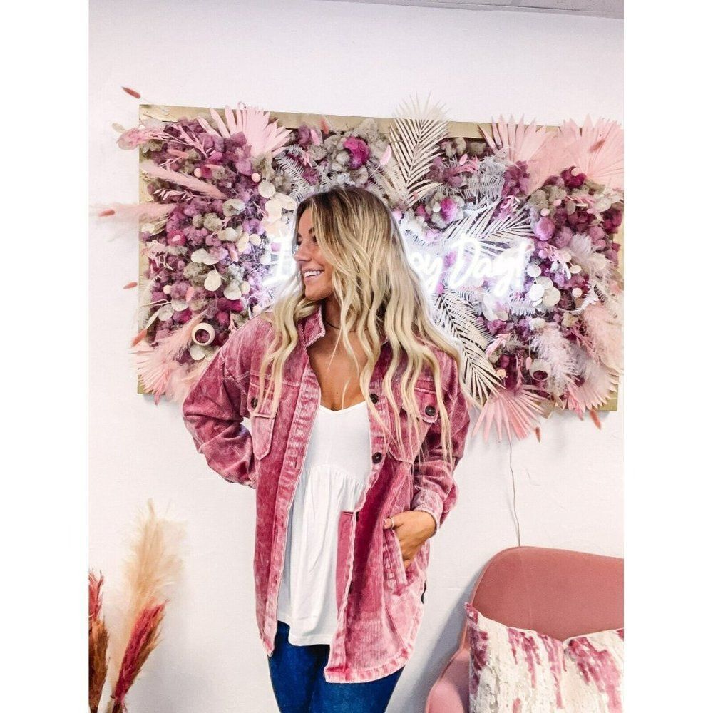 Zenana Corn Maze Vintage Washed Corduroy Shacket in Rose Pink S-XL QJW-1107D4 - Picture 3 of 8